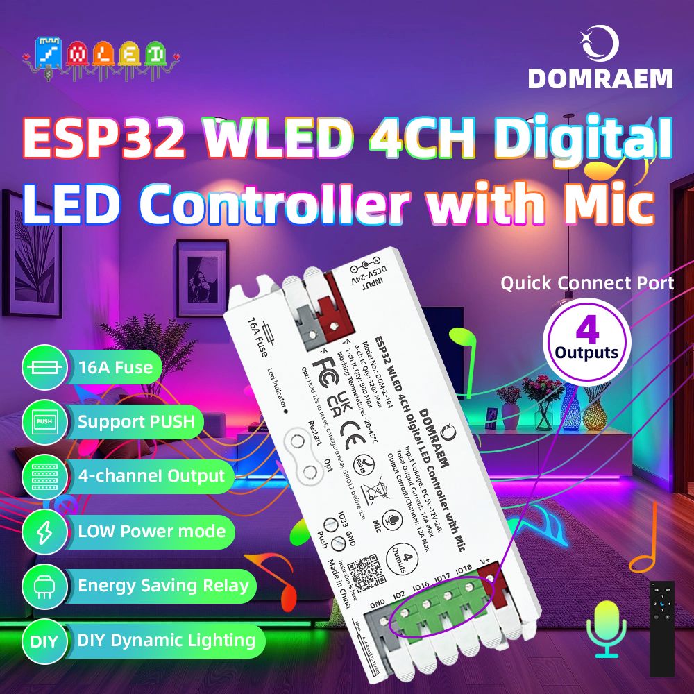 Smart Garden Light Controller - DOMRAEM ESP32 WLED Controller 4CH 16A