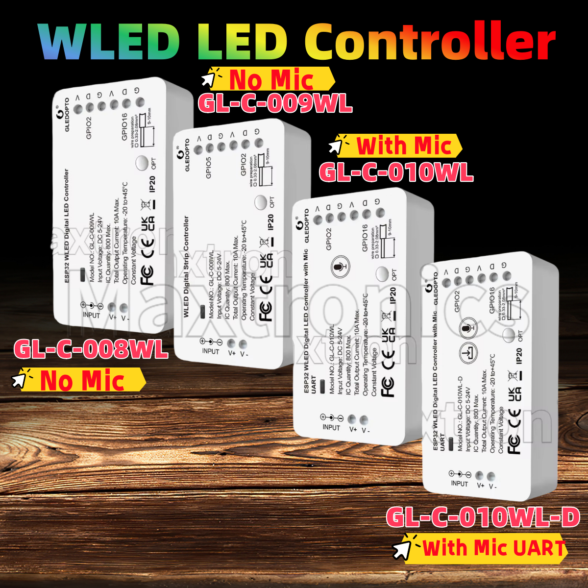 Smart Garden Light Controller - Muziekmodi WLED LED-controller GL-C-008WL/GL-C-009WL/GL-C-010WL/GL-C-010WL-D Ingebouwde microfoon