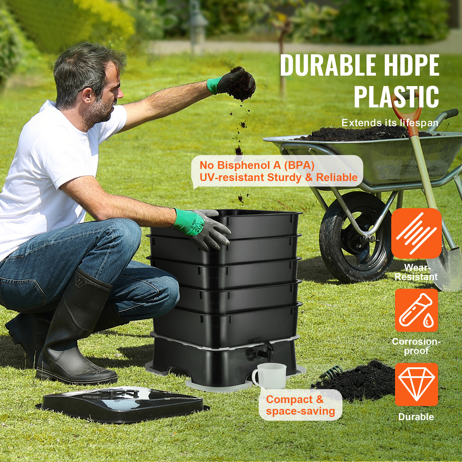 Composting Kit Indoor - 5-laads wormcomposter compostbak buiten en binnen