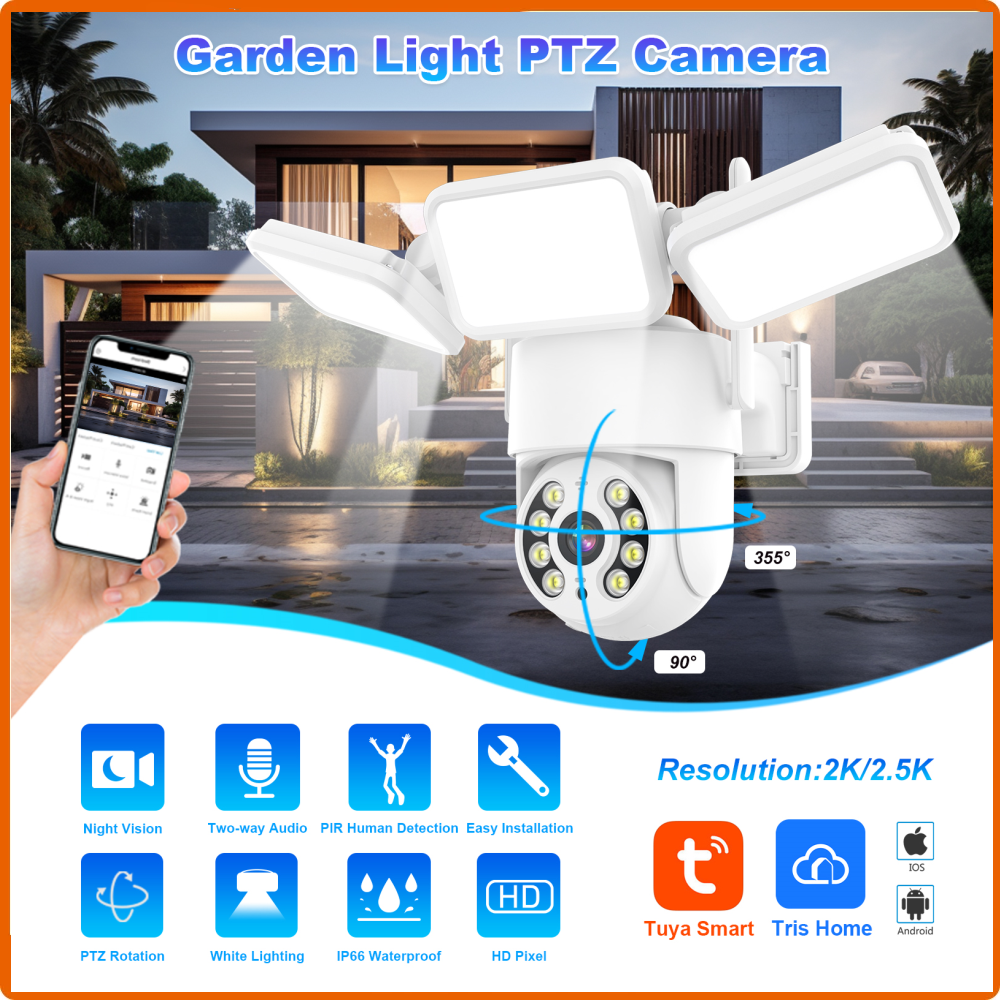 Smart Garden Ai - Tuinbeveiligingscamera 4mp draadloze WIFI PTZ buiten