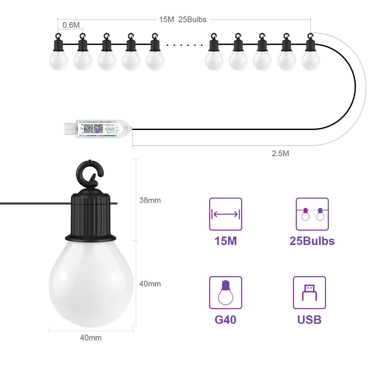 Smart G40 LED Lamp String Ligh - Smart Garden Festoon Lights recensie en prijs